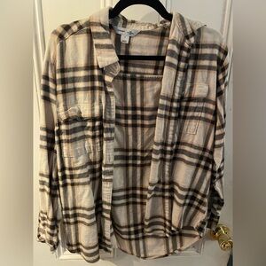 Old Navy Beige and Black Plaid Shirt